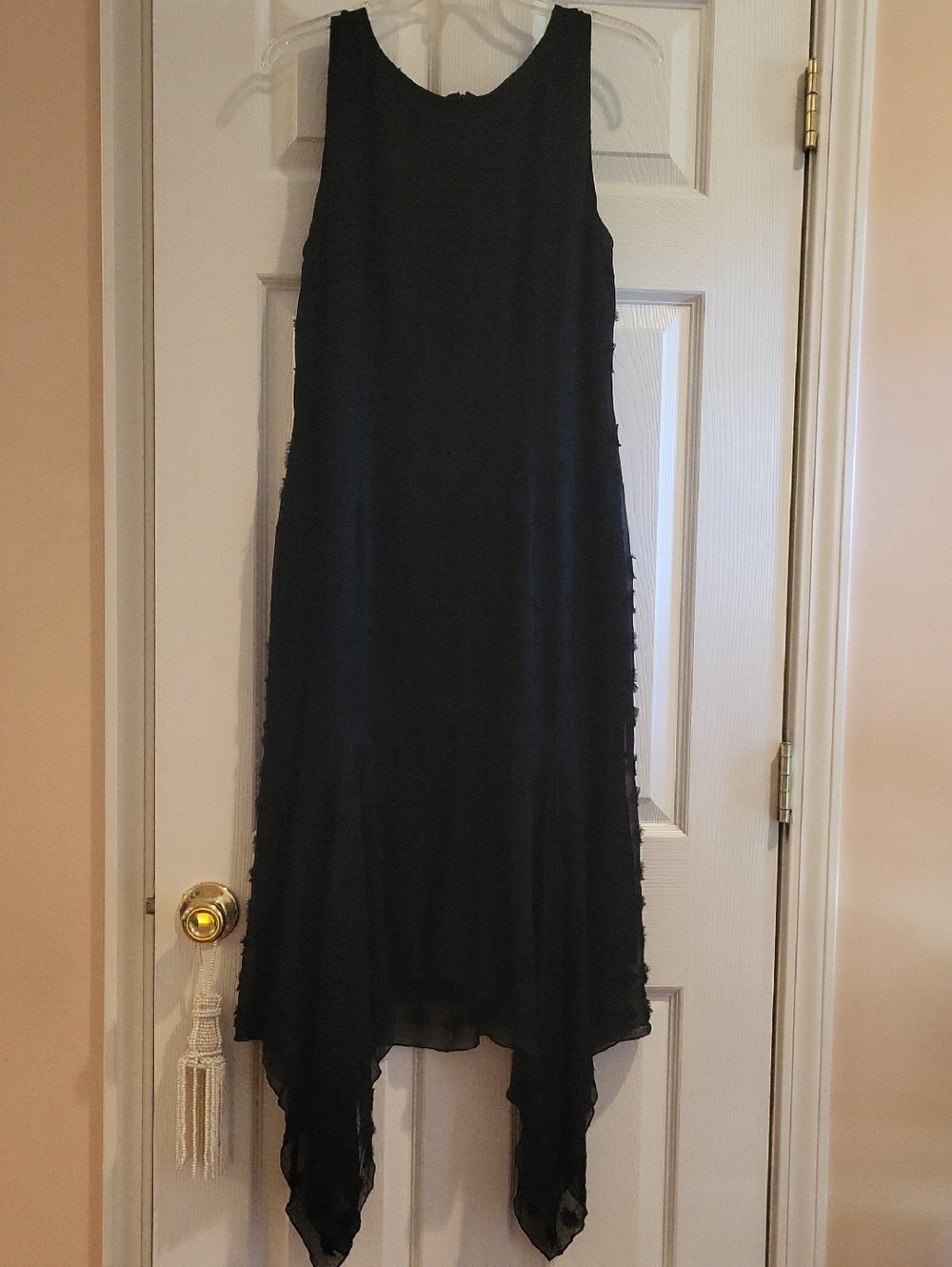 Anne Klein Black Sleeveless Chiffon Midi Dress Asymmetical/Handkerchief Hem
